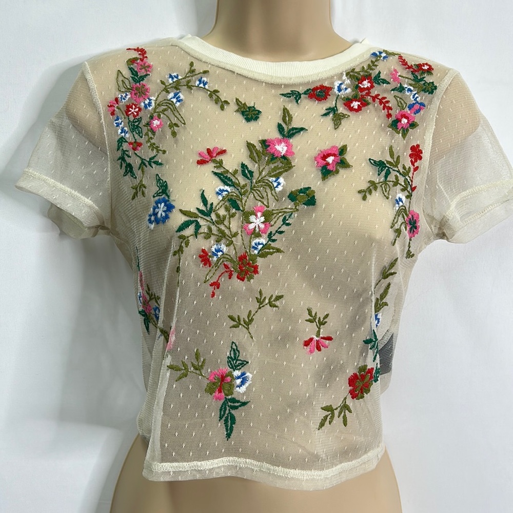 Urban Outfitters mesh floral embroidered crop top